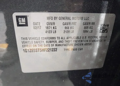 2017 Chevrolet Malibu 1Lt z USA, uszkodzony, nr VIN 1G1ZE5ST5HF221222